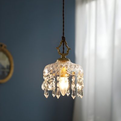 Modern Pendant Light with Clear Crystal Shade and Adjustable Hanging Length
