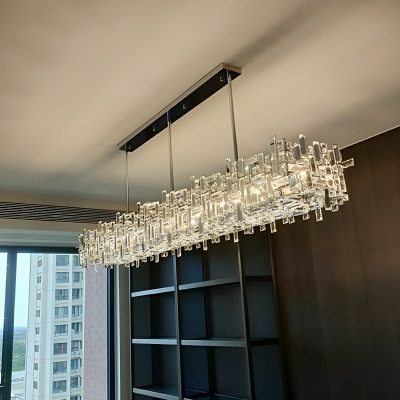 Modern Stainless Steel LED Island Light with Crystal Accents