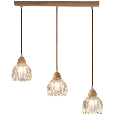 Chic Wood and Glass Pendant Light with Adjustable Hanging Length for Modern Home Decor