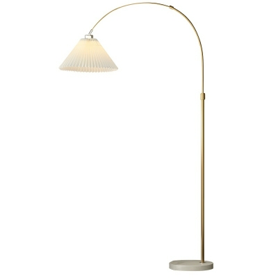 Contemporary Gold Metal Floor Lamp with Adjustable Height and Fabric Shade