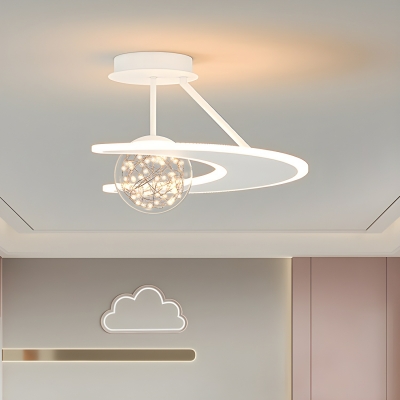 White Modern Semi-Flush Mount Ceiling Light with Clear Glass AC Pendants