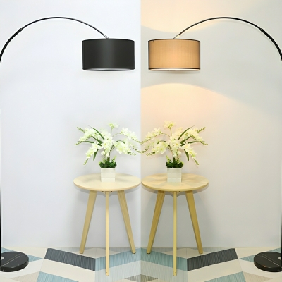 Adjustable Height Modern Floor Lamp - Ambient LED Lighting with Barrel Fabric Shade in Black