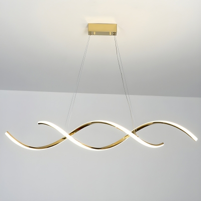 Gold Modern 2-Light LED Island Pendant with Linear Stainless Plastic Shade
