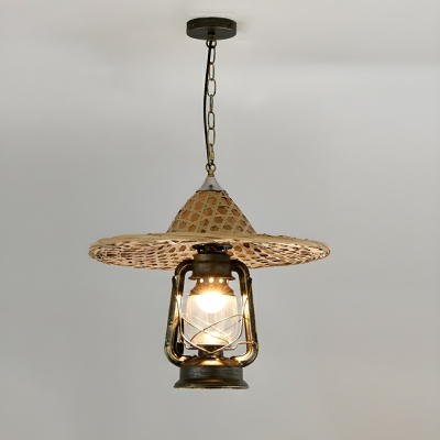 Industrial-style Rattan Pendant Light with Chain Mounting and Acrylic Shade in White