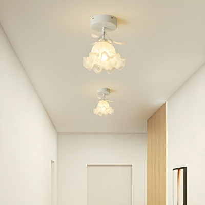 Modern Downlight White Semi-Flush Metal Ceiling Light with Acrylic Shade Design
