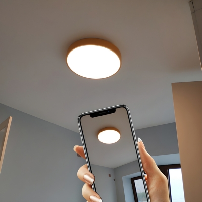 Modern LED Bulb Metal Cylinder Flush Mount Ceiling Light with White Shade