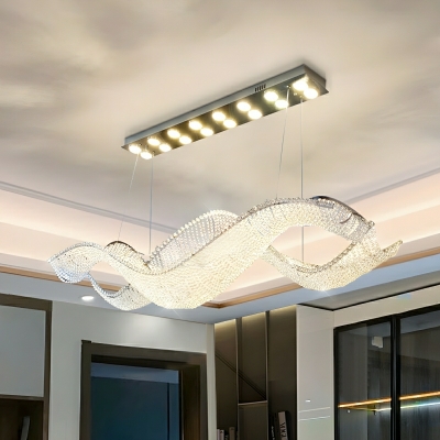 Modern Linear Crystal Island Light with Adjustable Hanging Length