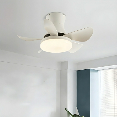 Modern White Flushmount Ceiling Fan with Remote Control and Integrated LED Light in Metal