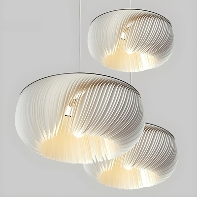 Modern White Metal Pendant Light with Paper Shade for Residential Use - Adjustable Hang Length
