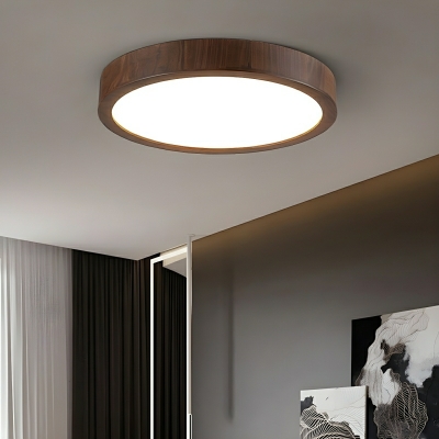 Modern Wood Flush Mount Ceiling Light with Acrylic Shade - LED Bulbs, 1 Light