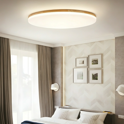 Modern Wood Flush Mount Circle Ceiling Light with White Acrylic Shade