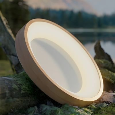 Modern Wood LED Flush Mount Ceiling Light with White Acrylic Shade