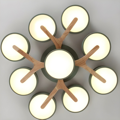 Modern Wood Semi-Flush Mount LED Bulb Ceiling Light with Acrylic Shade