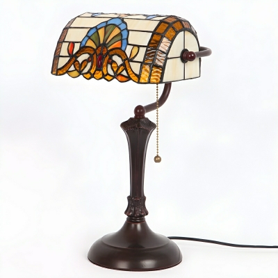 Tiffany Style Multi-Color Banker Table Lamp with Pull Chain and Glass Shade