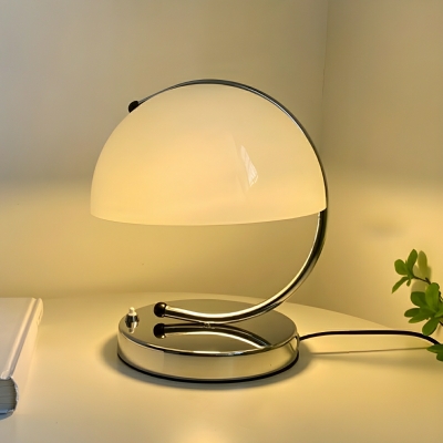 Contemporary Nickel Bedside Table Lamp with Glass Shade and Rocker Switch