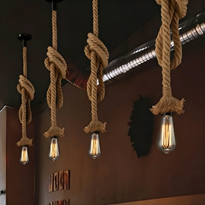 Industrial Black Metal Pendant with Adjustable Hanging Length and Round Rope Mounting