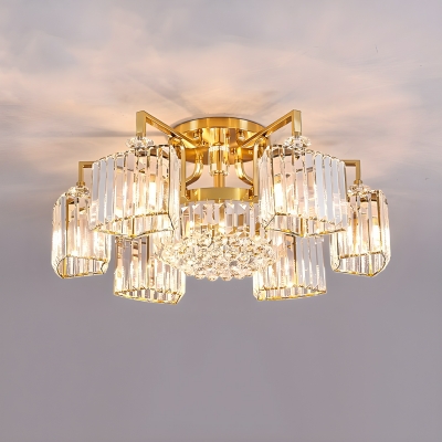 Modern Gold Geometric Semi-Flush Mount Ceiling Light with Crystal Shade