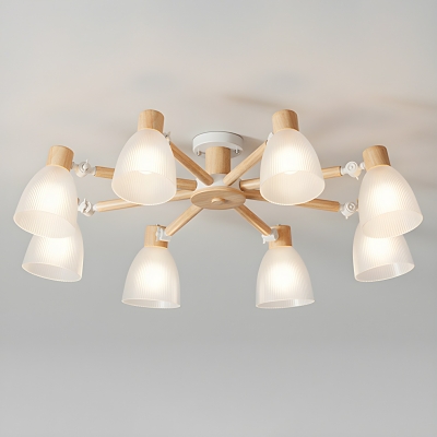 Modern Ribbed Glass Wheel Chandelier with Beige Shade in Wood for Contemporary Home Décor Use