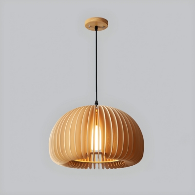 Modern Wood Pendant Light with Adjustable Hanging Length and Round Shade