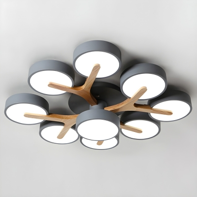 Modern Wood Semi-Flush Mount LED Bulb Ceiling Light with Acrylic Shade