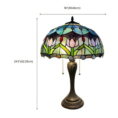 Tiffany Style Dome Table Lamp in Multi-color with Brass Base and Glass Shade Included