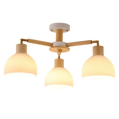 Wooden Modern Chandelier with Clear Glass Shades and Direct Wired Electric Power Source