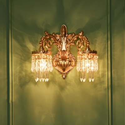 Brass Hardwired Modern Crystal Wall Sconce with LED Light and Clear Crystal Shade
