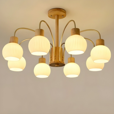 Elegant Wood and Glass Chandelier - Modern LED Lighting for Stylish Residential Decor