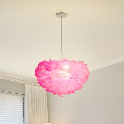 Feathered Globe Chandelier - Modern 5-Light Metal Pendant with Adjustable Hanging Length