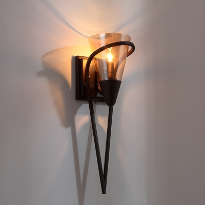 Modern Black Metal LED 1-Light Wall Sconce with Transparent Glass Shade
