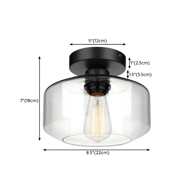 Modern Black Metal Semi-Flush Mount Ceiling Light with Clear Glass Shade