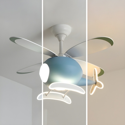 Modern Kids Ceiling Fan with Dimmable LED Light, Remote and Wall Control, 4 White Metal Blades