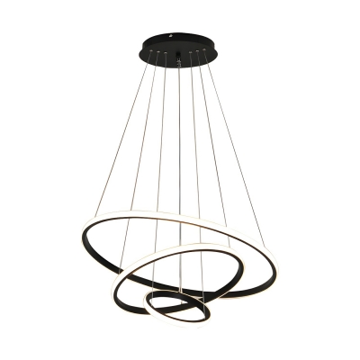 Modern LED Chandelier with 3 Tiers and Adjustable Hanging Length in Metal