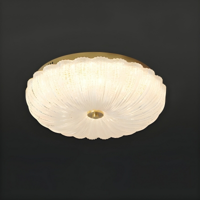 Modern Steel Close-To-Ceiling Light with Direct Wired LED Bulbs and Glass Shade