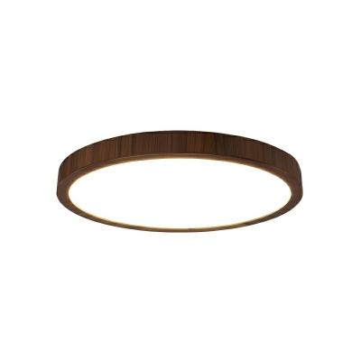 Modern Wooden Flush Mount Ceiling Light with White Acrylic Shade and LED Bulbs