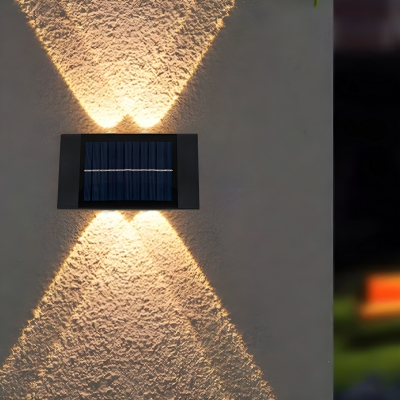 Solar-Powered Modern Black Outdoor Wall Lamp with Up & Down LED Bulbs