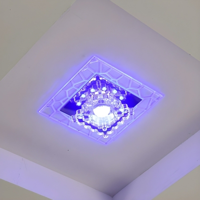 White Square Flush Mount Ceiling Light with Crystal and Acrylic Shade