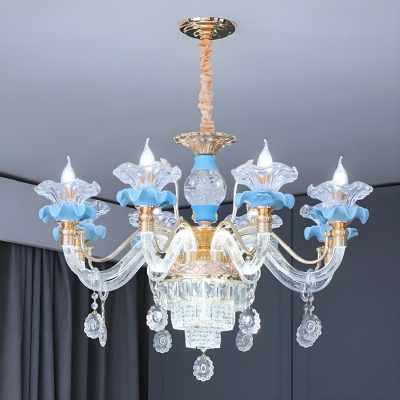Elegant Metal Candelabra Chandelier with Crystals and Adjustable Hanging Length