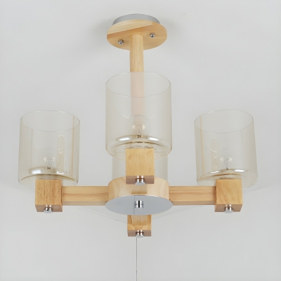 Glamorous Wood Chandelier with Clear Glass Shades and Modern LED Lighting for Residential Use