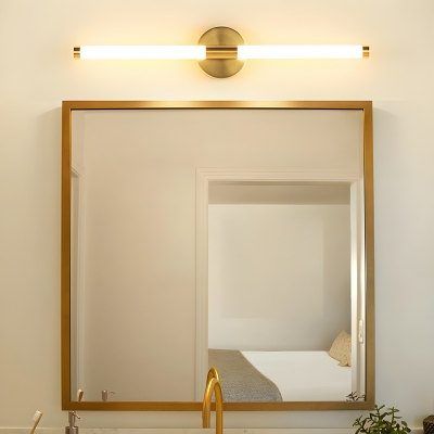 Gold Metal Linear Vanity Light with Integrated LED and Plastic White Shade