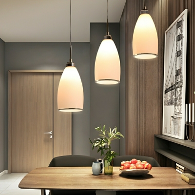 Modern Metal Pendant Light with 3 White Bell Shades and Clear Glass for Adjustable Hanging Length