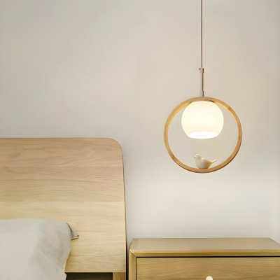 Modern White Wood Pendant Light with Clear Glass Shade and Adjustable Hanging Length