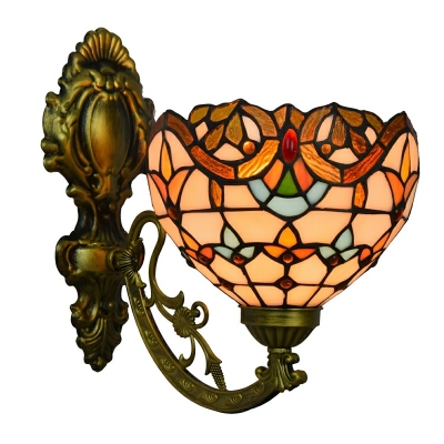 Multi-Color Tiffany Stained Glass Dome Vanity Light with Hardwired LED Fixture