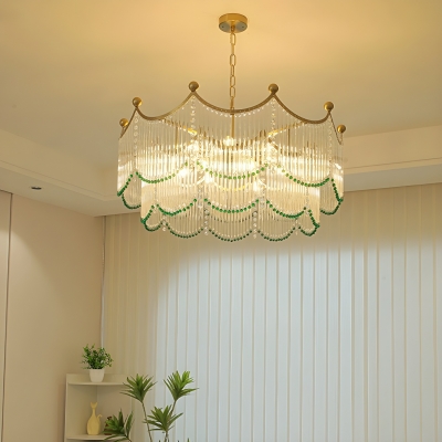 Sleek Glass Shade Crystal Chandelier with Adjustable Hang Length for Modern Homes