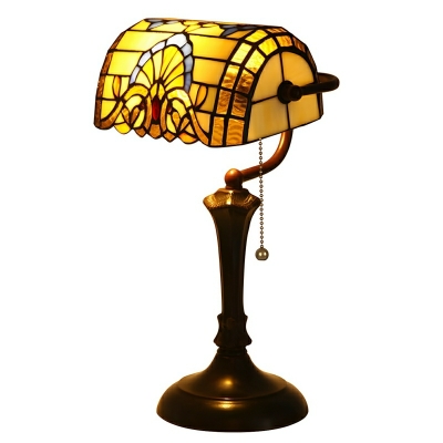Tiffany Style Multi-Color Banker Table Lamp with Pull Chain and Glass Shade