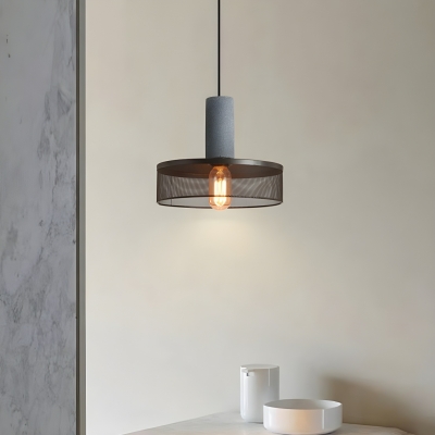 Black Iron Pendant Light with Adjustable Hanging Length and Cement Shade
