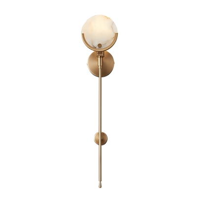 Hardwired Modern Gold 1-Light Wall Sconce with White Stone Shade