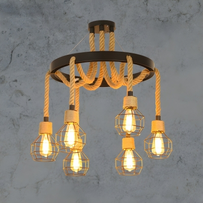 Industrial Metal Chandelier with Adjustable Hanging Length and Downward Shades for Residential Use