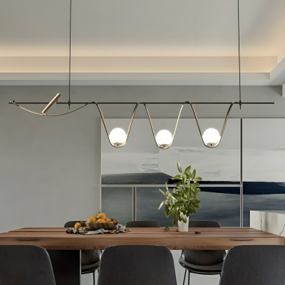 Modern 4-Light Island Pendant with Clear Glass Globe Shades in Gold Color