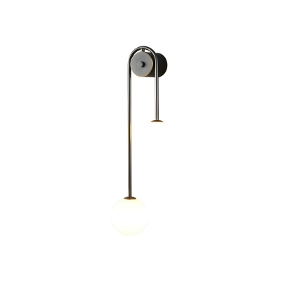 Modern Black Metal 2-Light Wall Sconce with Frosted Glass Shade